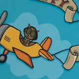 Front detail of airplane aces birthday postcard from 72 Bumblebee Lane