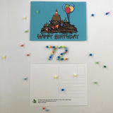Front and back views of beaver birthday postcard from 72 bumblebee lane.