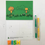 Happy birthday wishes dandelion postcard front and back from 72 Bumblebee Lane
