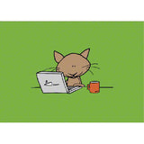 Cat on a Computer with Coffee greeting card