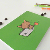 Business cat at a computer blogging card