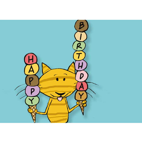 Kitty cat ice cream birthday postcard from 72 Bumblebee Lane