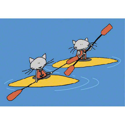 Cats kayaking on the water greeting note card