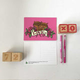 72 Bumblebee Lane's raccoon family love postcard