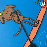 Front detail of paddle boarding dog birthday postcard