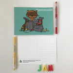 72 Bumblebee Lane raccoon drummer postcard front and back