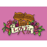 Raccoon family love postcard from 72 Bumblebee Lane