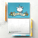 Front and back views of Unicorn Wish postcard from 72 Bumblebee Lane.
