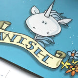 Front detail of Unicorn Wish postcard from 72 Bumblebee Lane.